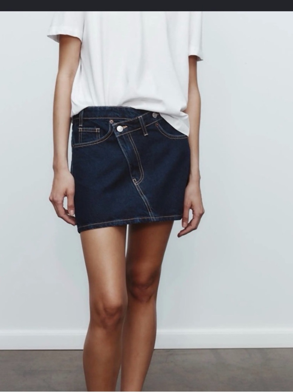 New Zara Dark Blue Denim crossover waist dark blue Mini Skirt